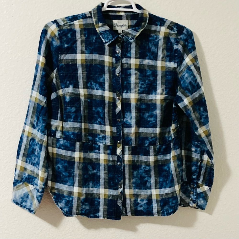 Wrangler Plaid Tie Dye Southwestern Embroidery Top Women’s Snap Western Shirt - Picture 2 of 9